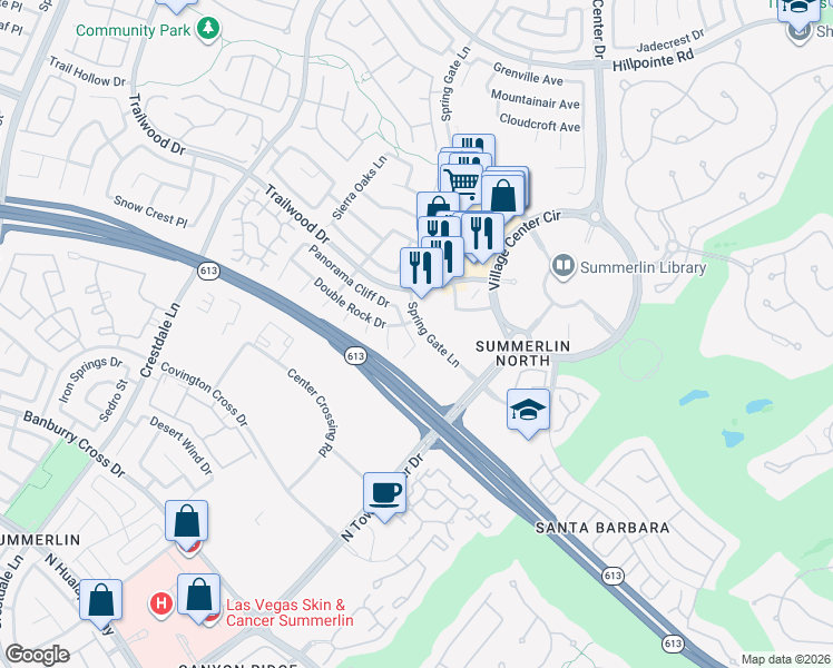 map of restaurants, bars, coffee shops, grocery stores, and more near 1640 Eagle Peak Way in Las Vegas
