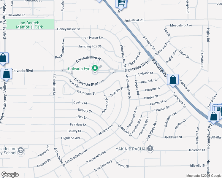 map of restaurants, bars, coffee shops, grocery stores, and more near 2221 East Ambush Street in Pahrump