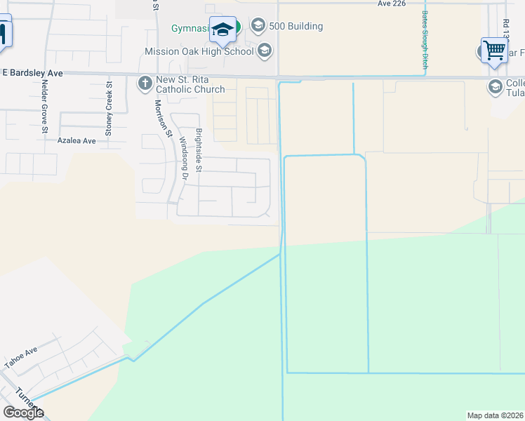 map of restaurants, bars, coffee shops, grocery stores, and more near 1678 Sirocco Street in Tulare