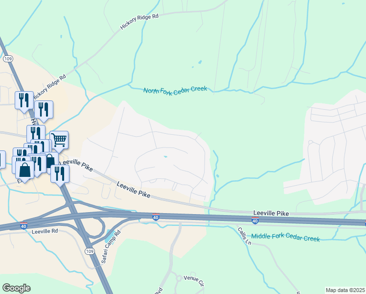 map of restaurants, bars, coffee shops, grocery stores, and more near 5997 Leeville Pike in Lebanon