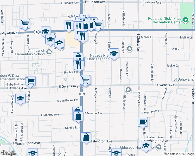 map of restaurants, bars, coffee shops, grocery stores, and more near 1685 Cozy Corner Street in Las Vegas