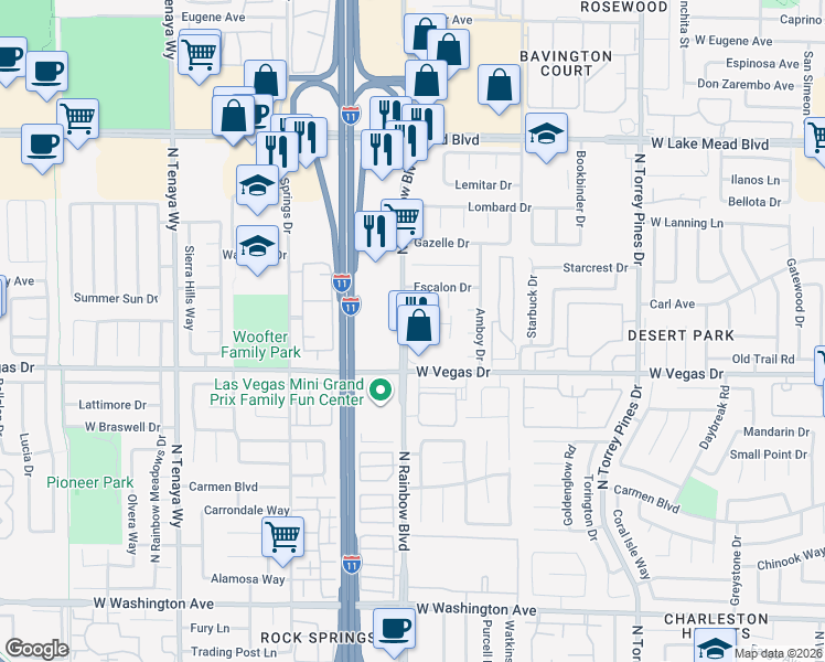 map of restaurants, bars, coffee shops, grocery stores, and more near 1700 Goodrich Circle in Las Vegas
