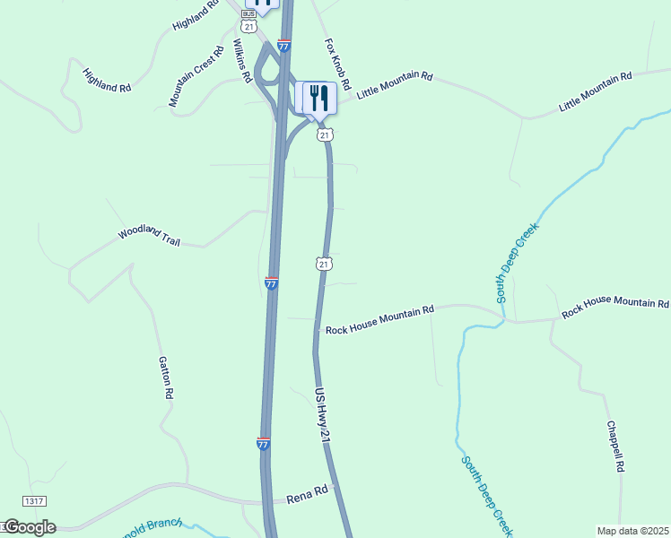 map of restaurants, bars, coffee shops, grocery stores, and more near 5420 U.S. 21 in Jonesville