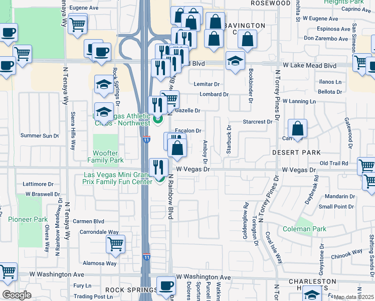 map of restaurants, bars, coffee shops, grocery stores, and more near 6631 Frosted Harvest Avenue in Las Vegas