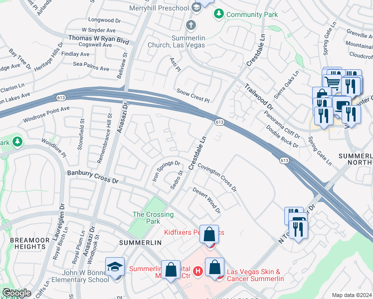 map of restaurants, bars, coffee shops, grocery stores, and more near 1601 Sussex Street in Las Vegas