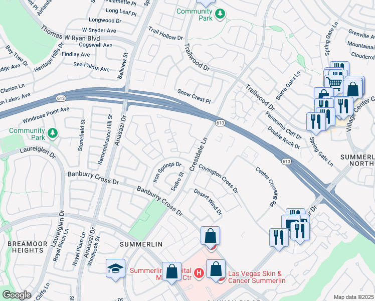 map of restaurants, bars, coffee shops, grocery stores, and more near 1601 Sussex Street in Las Vegas