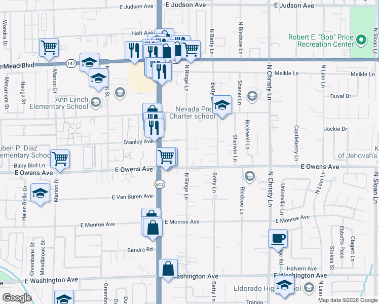 map of restaurants, bars, coffee shops, grocery stores, and more near 1685 Cozy Corner Street in Las Vegas