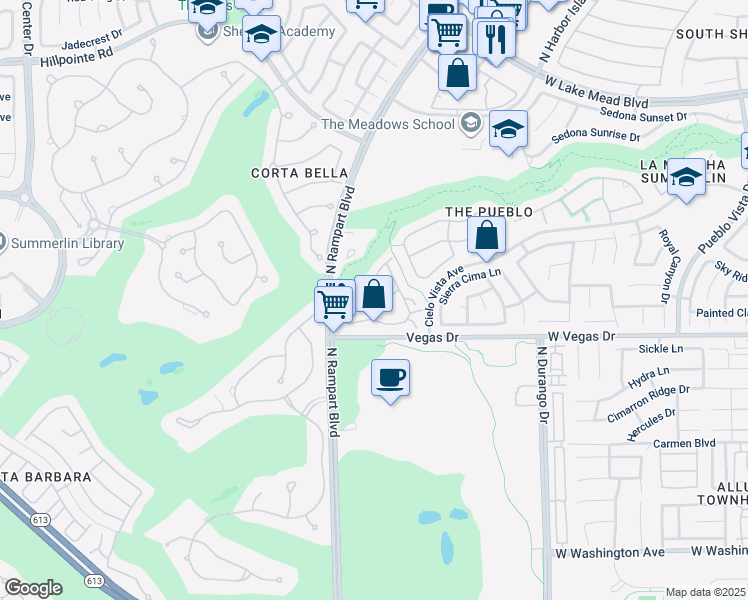 map of restaurants, bars, coffee shops, grocery stores, and more near 8709 Red Rio Drive in Las Vegas