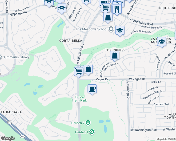 map of restaurants, bars, coffee shops, grocery stores, and more near 8709 Red Rio Drive in Las Vegas