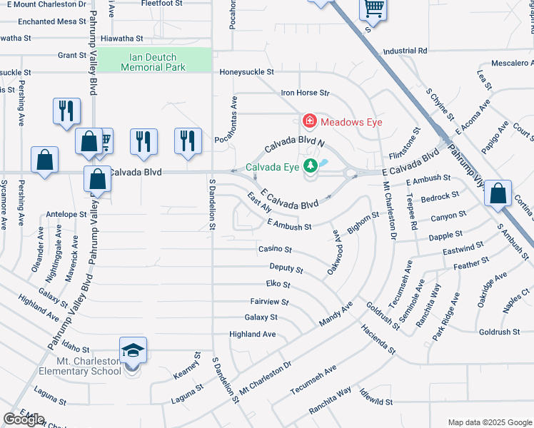 map of restaurants, bars, coffee shops, grocery stores, and more near 1961 East Calvada Boulevard in Pahrump