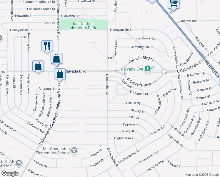 map of restaurants, bars, coffee shops, grocery stores, and more near 1981 South Dandelion Street in Pahrump