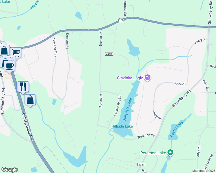 map of restaurants, bars, coffee shops, grocery stores, and more near 6926 Wooden Rail Lane in Summerfield