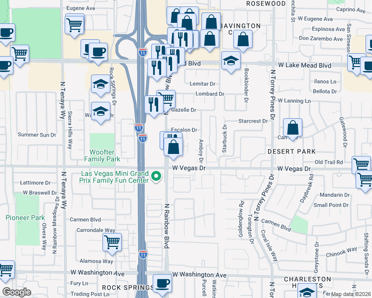 map of restaurants, bars, coffee shops, grocery stores, and more near 6619 Frosted Harvest Avenue in Las Vegas