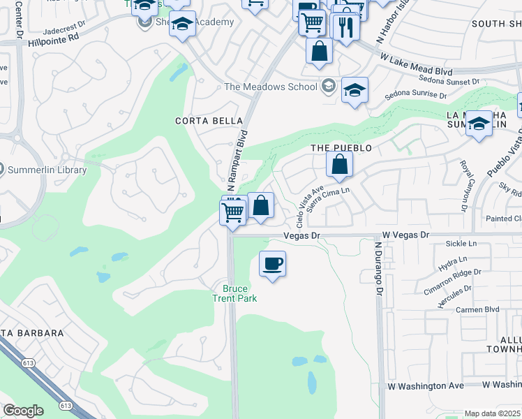 map of restaurants, bars, coffee shops, grocery stores, and more near 1608 Cardinal Bluff Drive in Las Vegas