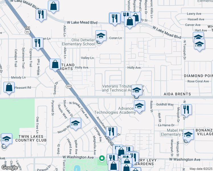 map of restaurants, bars, coffee shops, grocery stores, and more near 1716 Crystal Chimes Drive in Las Vegas