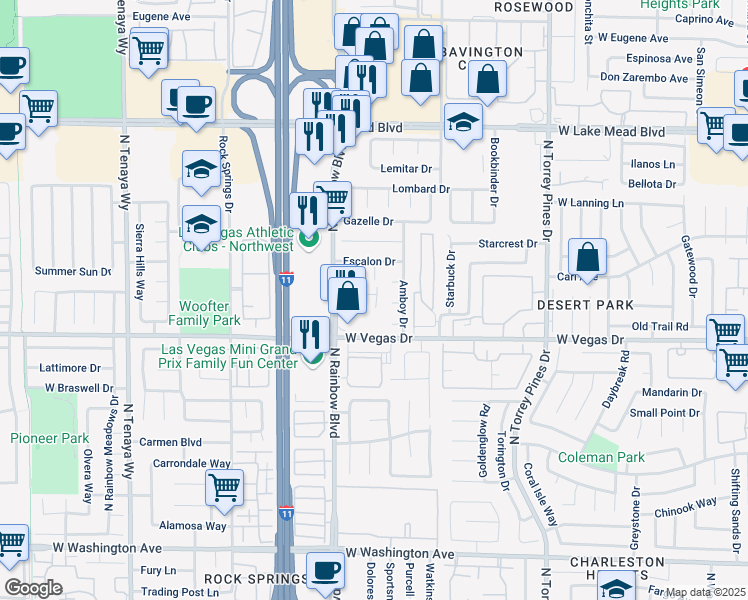 map of restaurants, bars, coffee shops, grocery stores, and more near 6619 Frosted Harvest Avenue in Las Vegas