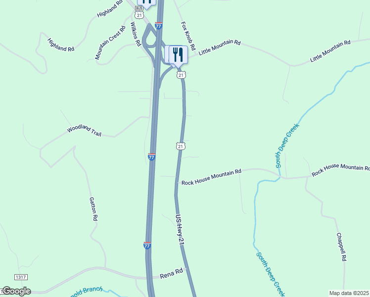 map of restaurants, bars, coffee shops, grocery stores, and more near 5420 U.S. 21 in Jonesville