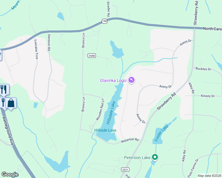map of restaurants, bars, coffee shops, grocery stores, and more near 7101 Alcove Road in Summerfield
