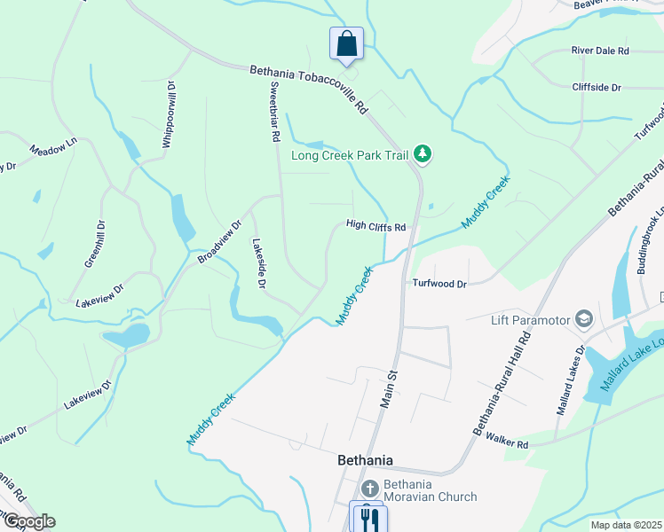 map of restaurants, bars, coffee shops, grocery stores, and more near 3085 High Cliffs Road in Winston-Salem