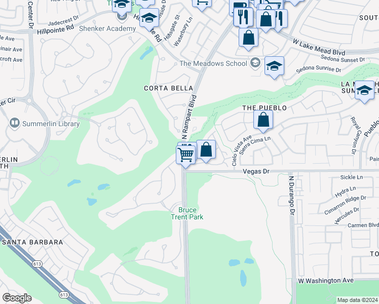map of restaurants, bars, coffee shops, grocery stores, and more near 8728 Red Rio Drive in Las Vegas
