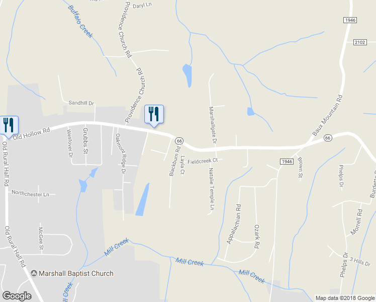map of restaurants, bars, coffee shops, grocery stores, and more near 5111 Layla Court in Winston-Salem