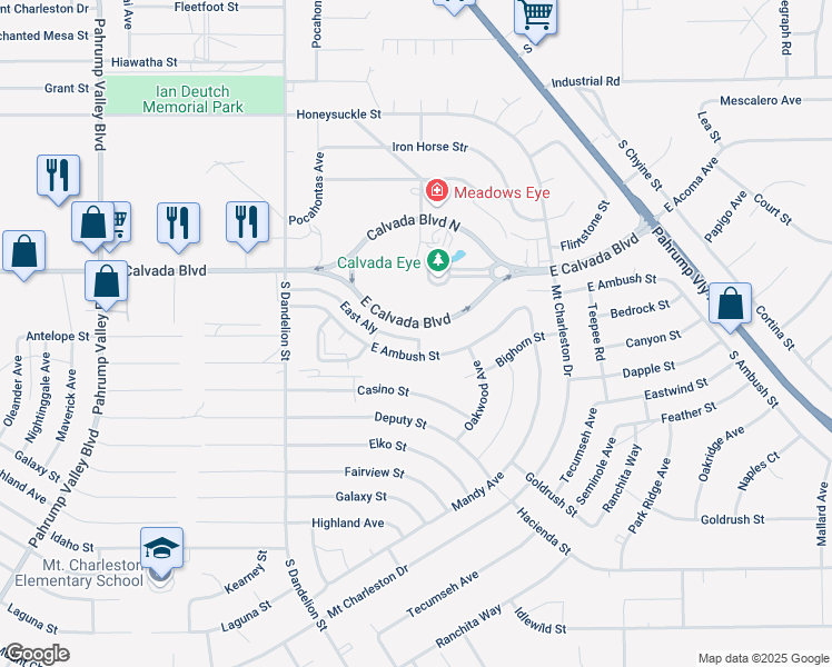 map of restaurants, bars, coffee shops, grocery stores, and more near 2061 East Calvada Boulevard in Pahrump