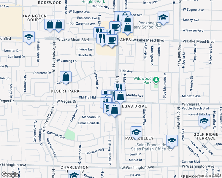 map of restaurants, bars, coffee shops, grocery stores, and more near 1701 North Jones Boulevard in Las Vegas