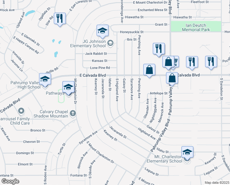 map of restaurants, bars, coffee shops, grocery stores, and more near 2020 South Highland Avenue in Pahrump