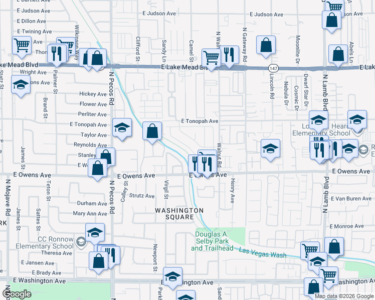 map of restaurants, bars, coffee shops, grocery stores, and more near 3795 East Pecan Lane in Las Vegas
