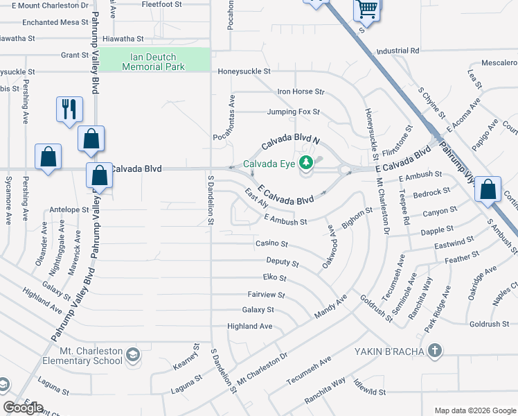map of restaurants, bars, coffee shops, grocery stores, and more near 1961 East Calvada Boulevard in Pahrump