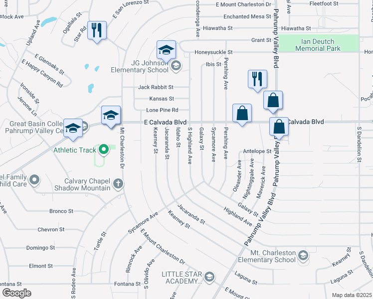 map of restaurants, bars, coffee shops, grocery stores, and more near 2020 South Highland Avenue in Pahrump