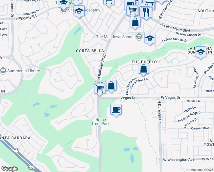 map of restaurants, bars, coffee shops, grocery stores, and more near 1617 Cardinal Bluff Drive in Las Vegas
