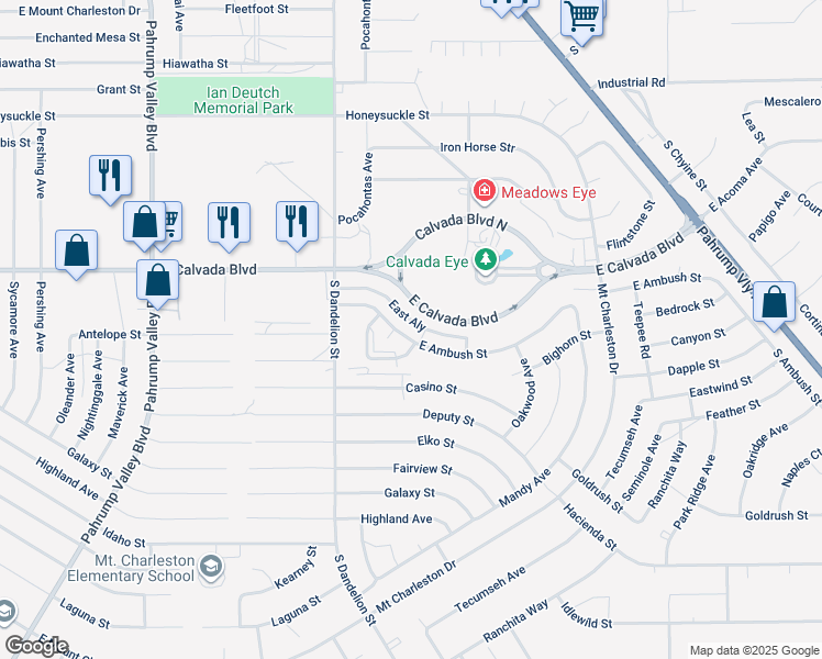 map of restaurants, bars, coffee shops, grocery stores, and more near 1930 East Ambush Street in Pahrump