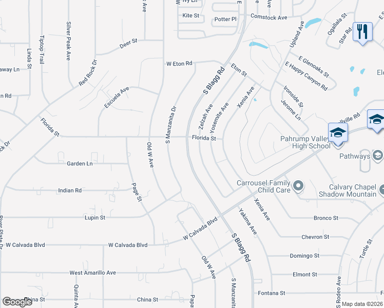 map of restaurants, bars, coffee shops, grocery stores, and more near 1991 South Blagg Road in Pahrump