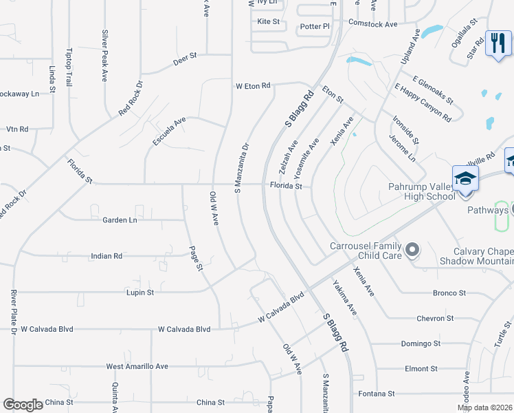 map of restaurants, bars, coffee shops, grocery stores, and more near 2020 South Blagg Road in Pahrump