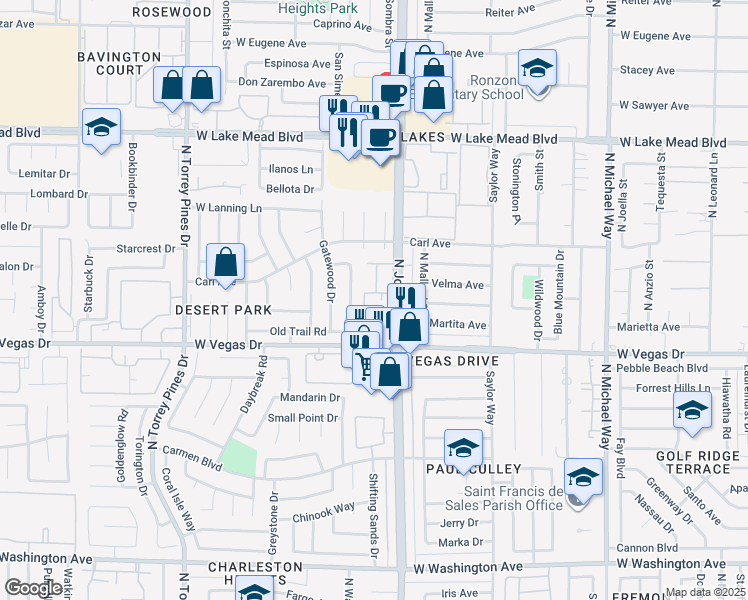 map of restaurants, bars, coffee shops, grocery stores, and more near 1701 North Jones Boulevard in Las Vegas
