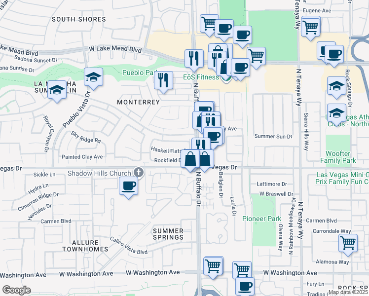 map of restaurants, bars, coffee shops, grocery stores, and more near 7608 Haskell Flats Drive in Las Vegas