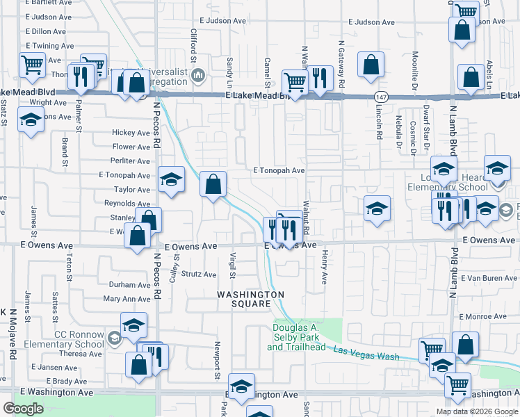 map of restaurants, bars, coffee shops, grocery stores, and more near 3778 East Pecan Lane in Las Vegas