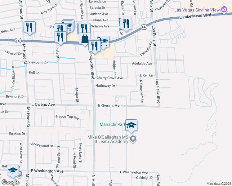 map of restaurants, bars, coffee shops, grocery stores, and more near 6845 Hathaway Drive in Las Vegas