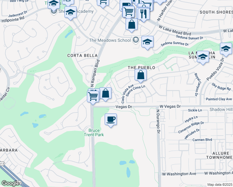 map of restaurants, bars, coffee shops, grocery stores, and more near 1705 Tesara Vista Place in Las Vegas