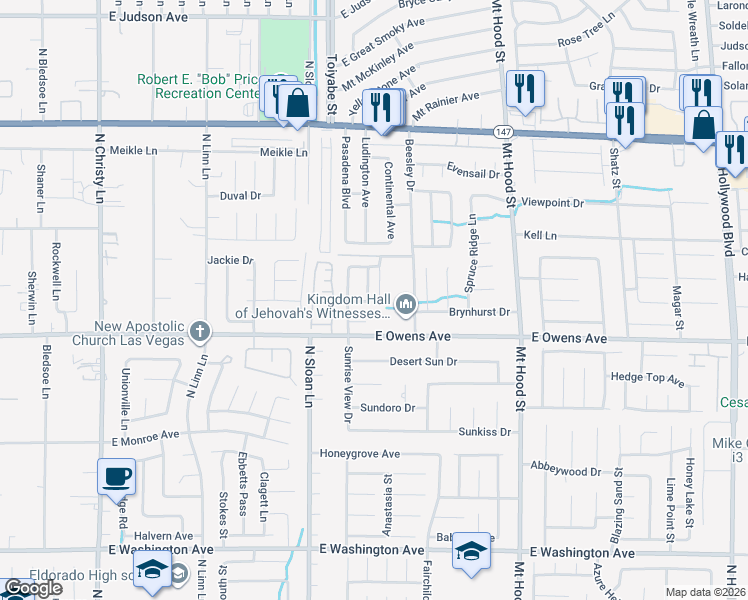 map of restaurants, bars, coffee shops, grocery stores, and more near 1652 Key Colony Drive in Las Vegas