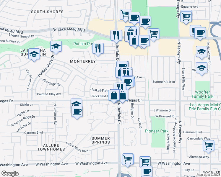 map of restaurants, bars, coffee shops, grocery stores, and more near 7608 Haskell Flats Drive in Las Vegas