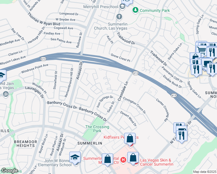 map of restaurants, bars, coffee shops, grocery stores, and more near 10220 Penrith Avenue in Las Vegas