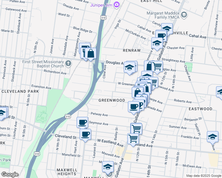 map of restaurants, bars, coffee shops, grocery stores, and more near 947 Sharpe Avenue in Nashville