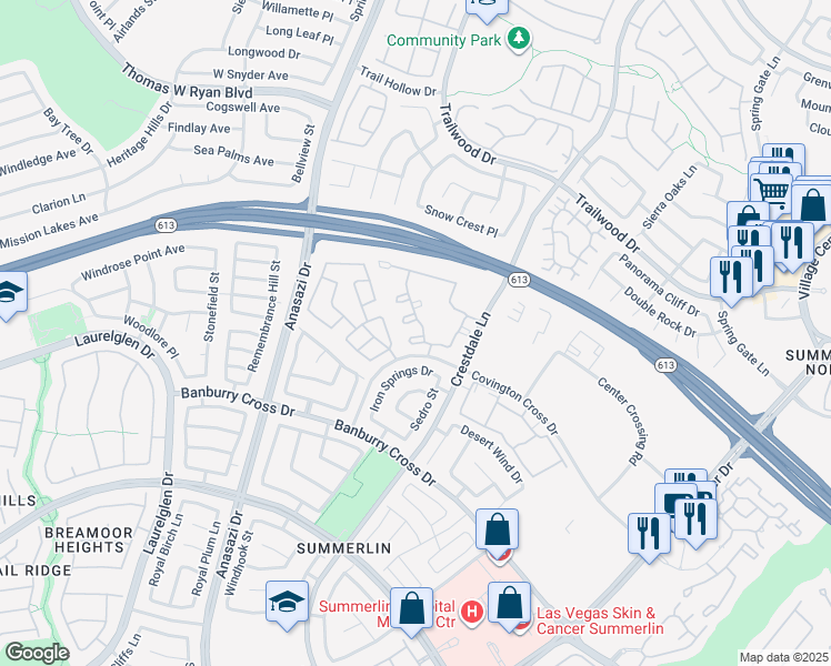 map of restaurants, bars, coffee shops, grocery stores, and more near 10220 Penrith Avenue in Las Vegas
