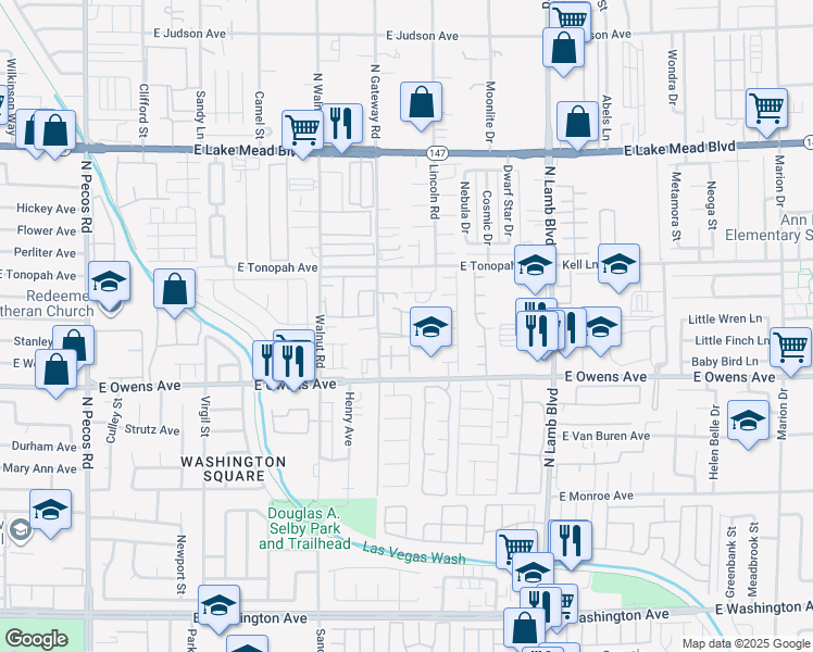 map of restaurants, bars, coffee shops, grocery stores, and more near 1700 North Gateway Road in Las Vegas