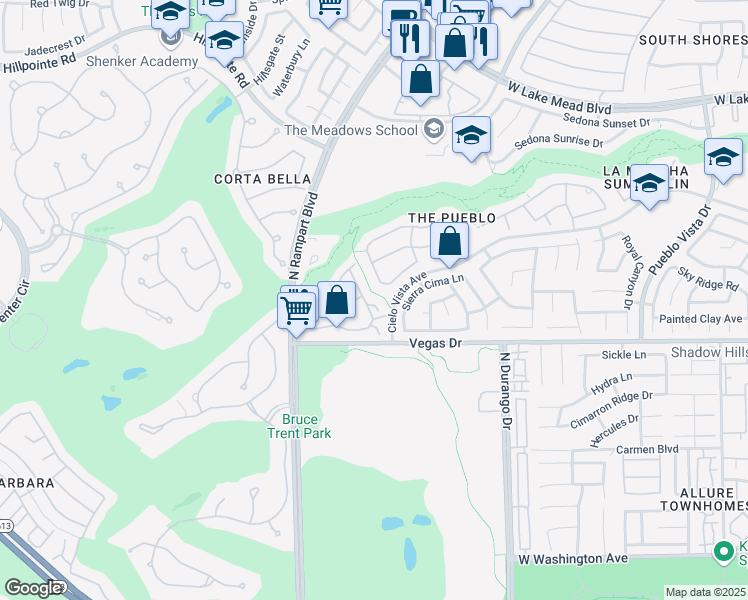 map of restaurants, bars, coffee shops, grocery stores, and more near 1608 Hills of Red Drive in Las Vegas