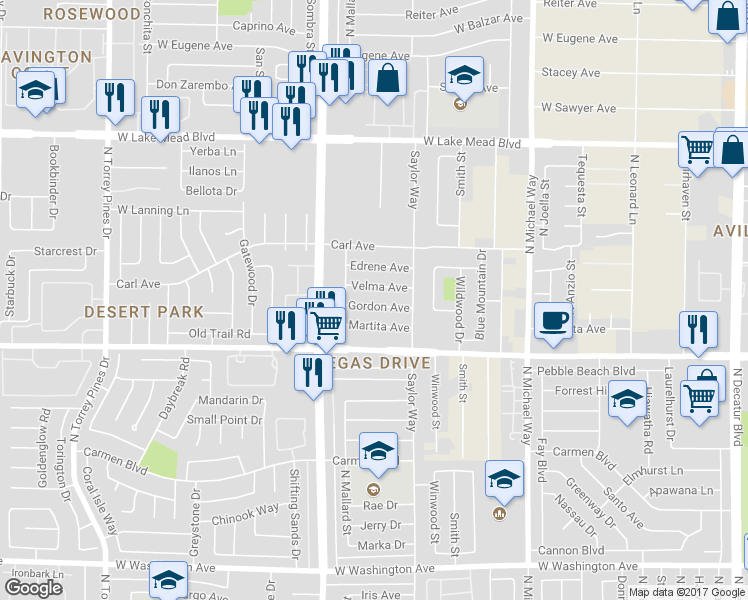map of restaurants, bars, coffee shops, grocery stores, and more near 5900 Gordon Avenue in Las Vegas