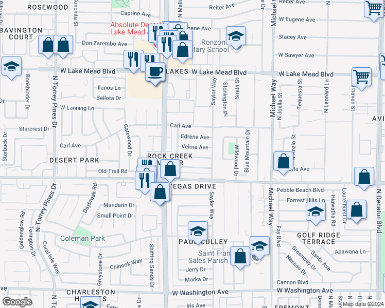 map of restaurants, bars, coffee shops, grocery stores, and more near 5900 Gordon Avenue in Las Vegas