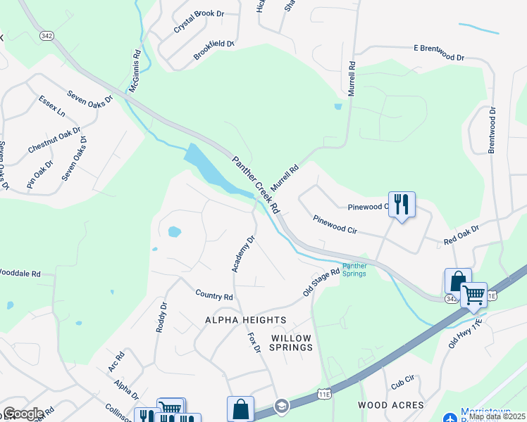 map of restaurants, bars, coffee shops, grocery stores, and more near 909 Mountain Laurel Road in Morristown